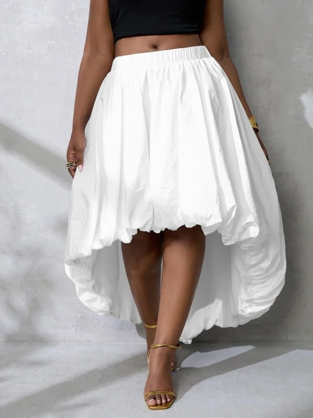 White Casual Women's Elegant High-Low Hem Skirt